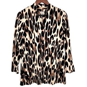 Chicos Sz 1 Medium 8/10 V Neck Leopard Animal Print Stretchy Blouse Shirt Top